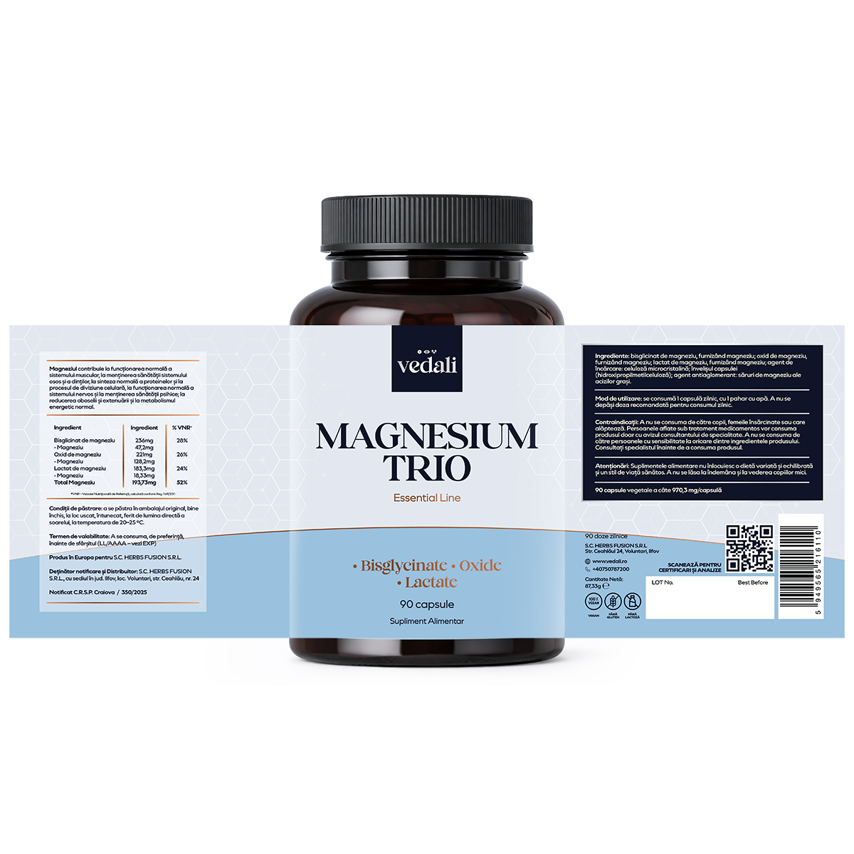Magnesium Trio, 90 capsule — Relaxare, energie și claritate mentală